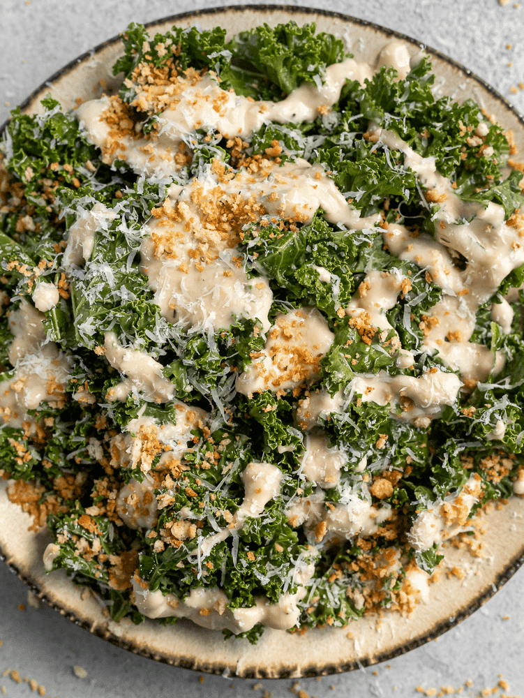 Roasted Garlic Kale Caesar Salad with Toasted Breadcrumbs (for Two) A